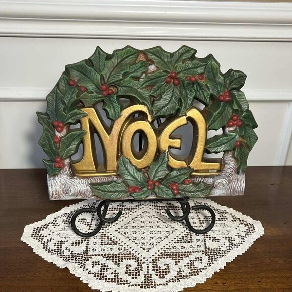 MCM NOEL Holly Berry Christmas chalk ware decor - Picture 2 of 10